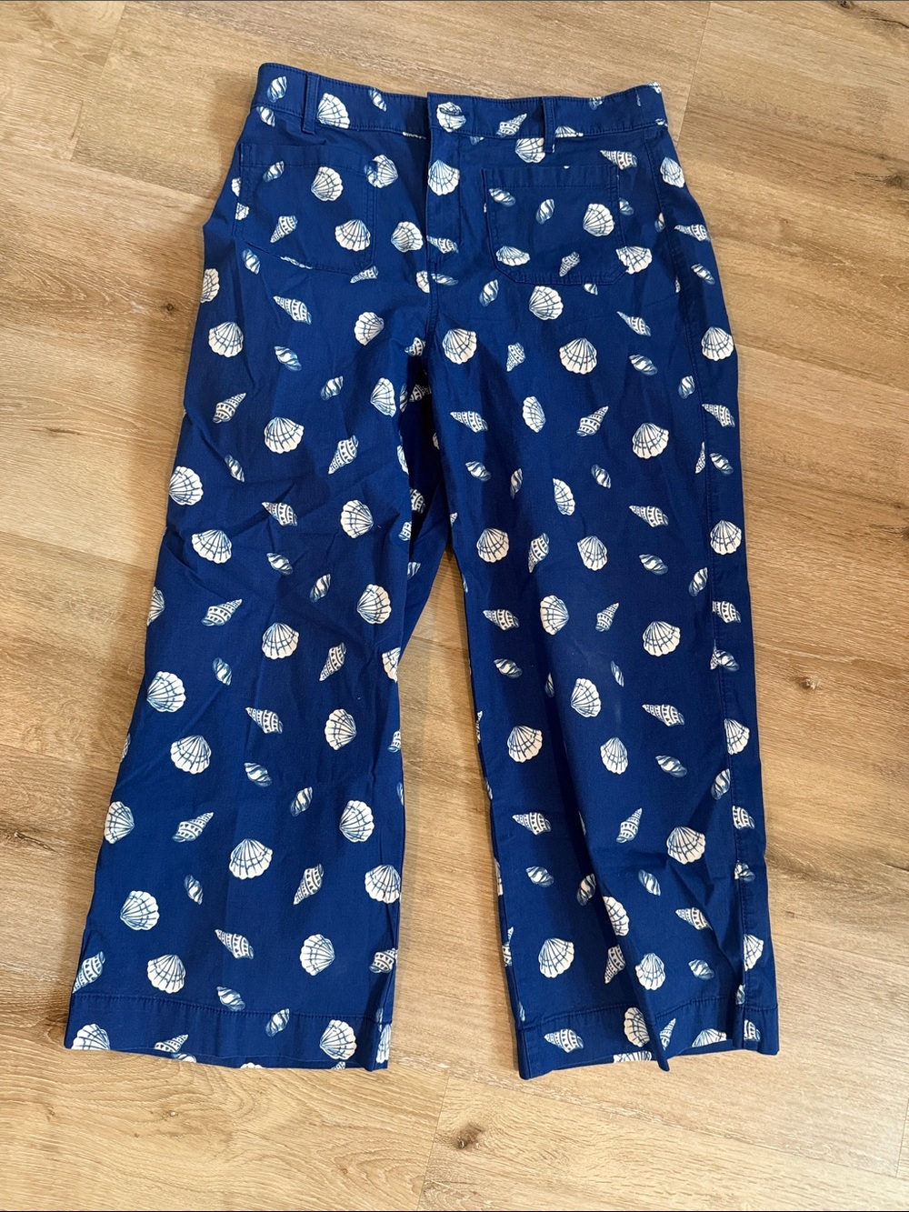 LOFT Navy Shell-Print Wide Leg Pants